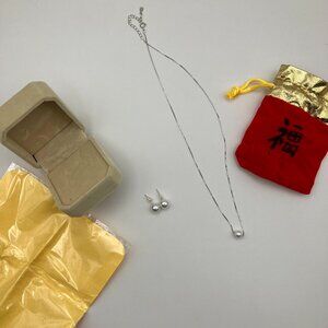 Quapaw Ms. White Single Pearl Necklace & Earrings Set With Box Girls Female Gift